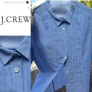 J Crew Blue Stripe Tuxedo Pleat Long Sleeve Shirt Size M